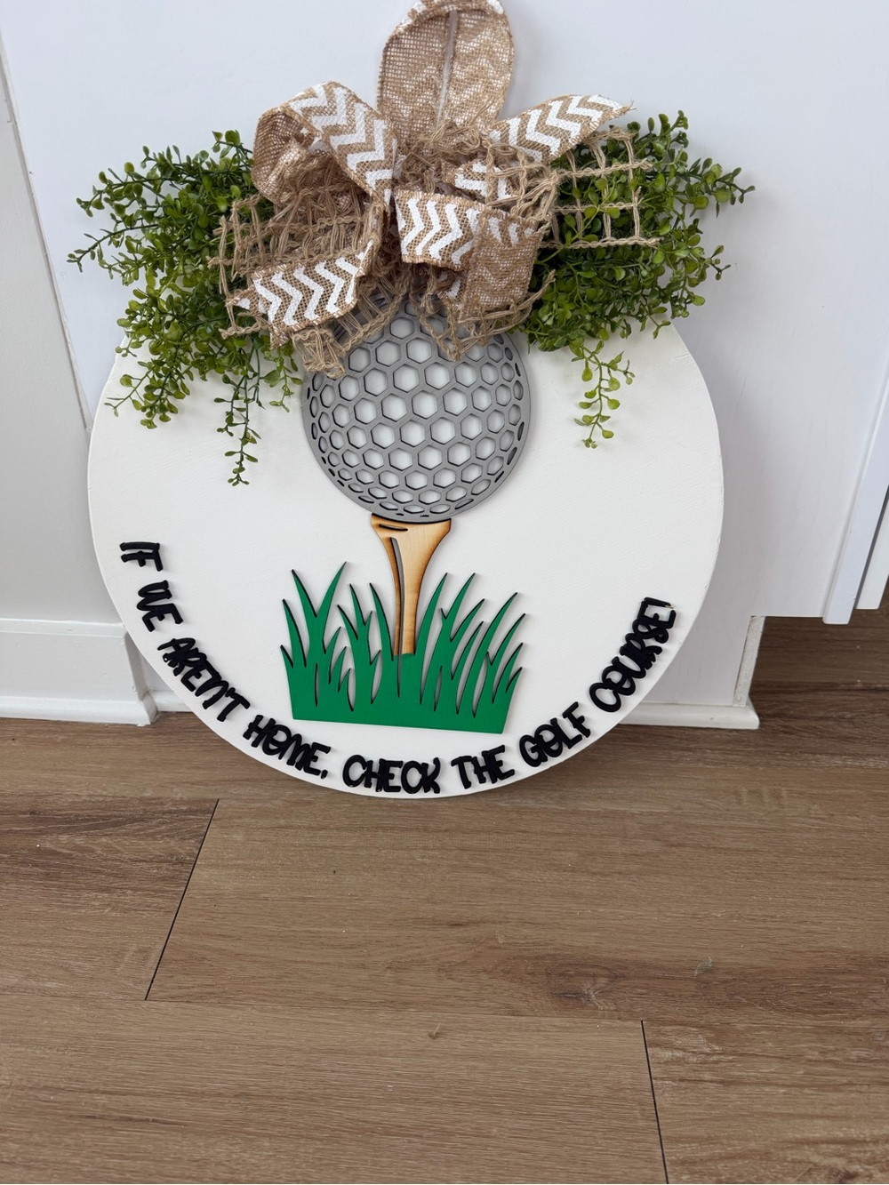 Golf Tee Round Wall Sign in White, Green and Tan